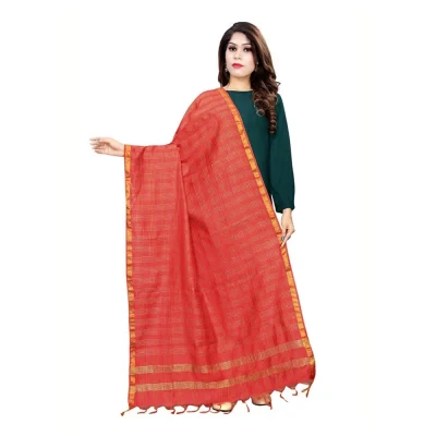 Generic Women’s Cotton Jari Woven Work Dupatta (Red, Length:2-2.4 mtr)