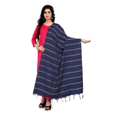 Generic Women’s Cotton Jari Woven Work Dupatta (Blue, Length:2-2.4 mtr)