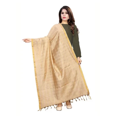 Generic Women’s Cotton Jari Woven Work Dupatta (Beige, Length:2-2.4 mtr)
