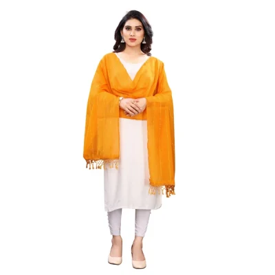 Generic Women’s Cotton Silk Strips Printed Dupatta (Musterd Yellow, Length:2-2.4 mtr)