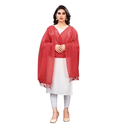 Generic Women’s Cotton Silk Strips Printed Dupatta (Maroon, Length:2-2.4 mtr)