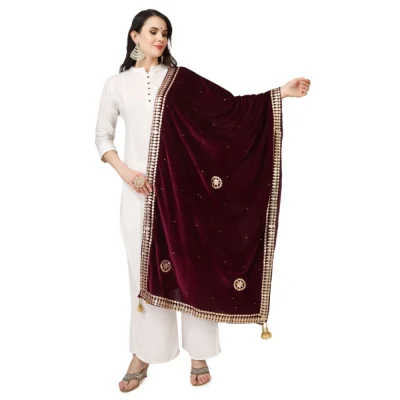 Generic Women’s Velvet Gotta Patti Dupatta (Purple, Length: 2.25 to 2.50 Mtr)