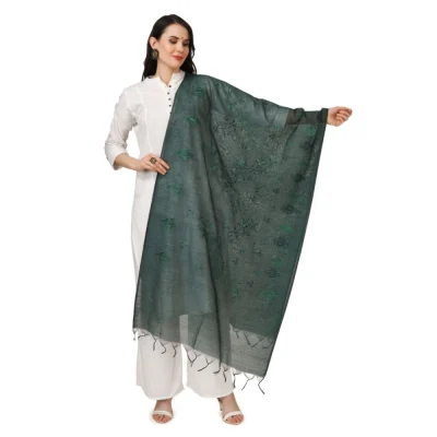 Generic Women’s Cotton Embroidered Dupatta (Green, Length: 2.25 to 2.50 Mtr)