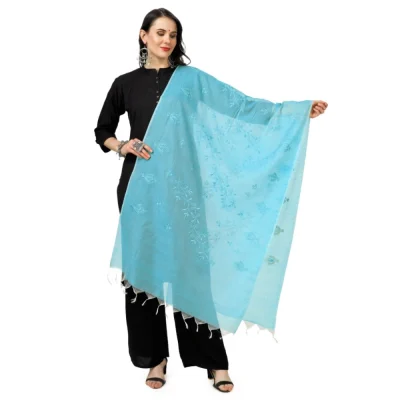 Generic Women’s Cotton Embroidered Dupatta (Aqua Blue, Length: 2.25 to 2.50 Mtr)