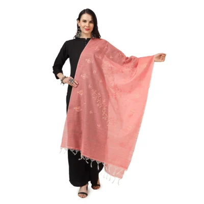 Generic Women’s Cotton Embroidered Dupatta (Peach, Length: 2.25 to 2.50 Mtr)