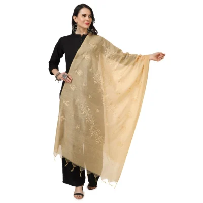 Generic Women’s Cotton Embroidered Dupatta (Gold, Length: 2.25 to 2.50 Mtr)