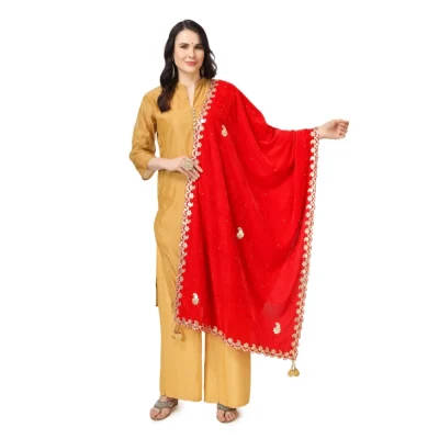 Generic Women’s Velvet Gotta Patti Dupatta (Red, Length: 2.25 to 2.50 Mtr)