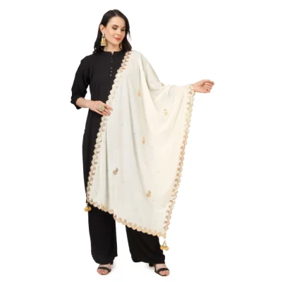 Generic Women’s Velvet Gotta Patti Dupatta (Off White, Length: 2.25 to 2.50 Mtr)