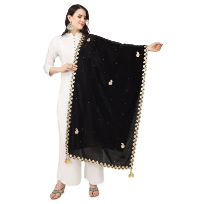 Generic Women’s Velvet Gotta Patti Dupatta (Black, Length: 2.25 to 2.50 Mtr)
