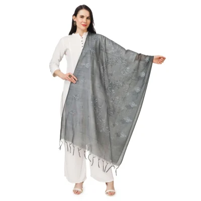 Generic Women’s Cotton Embroidered Dupatta (Grey, Length: 2.25 to 2.50 Mtr)
