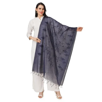 Generic Women’s Cotton Embroidered Dupatta (Dark Blue, Length: 2.25 to 2.50 Mtr)