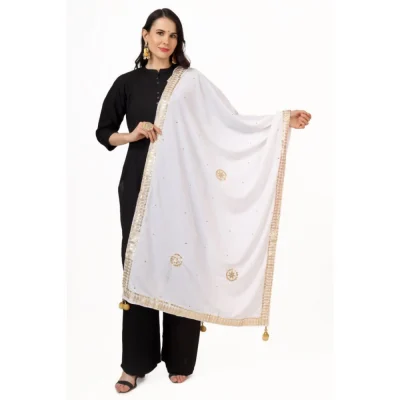 Generic Women’s Velvet Gotta Patti Dupatta (White, Length: 2.25 to 2.50 Mtr)
