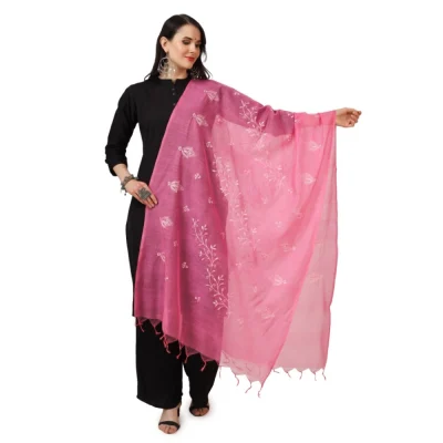 Generic Women’s Cotton Embroidered Dupatta (Pink, Length: 2.25 to 2.50 Mtr)