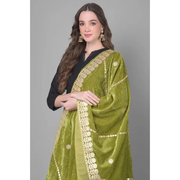 53510136976_99910e3e3e_o_d-1000x1000-1.webp Generic Women's Velvet Gotta Patti Dupatta (Olive, Length: 2.25 to 2.50 Mtr)