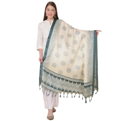 Generic Women’s Art Silk Printed Dupatta (Grey, Length: 2.25 to 2.50 Mtr)