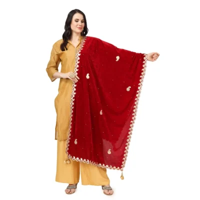 Generic Women’s Velvet Gotta Patti Dupatta (Maroon, Length: 2.25 to 2.50 Mtr)