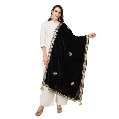 Generic Women’s Velvet Gotta Patti Dupatta (Black, Length: 2.25 to 2.50 Mtr)