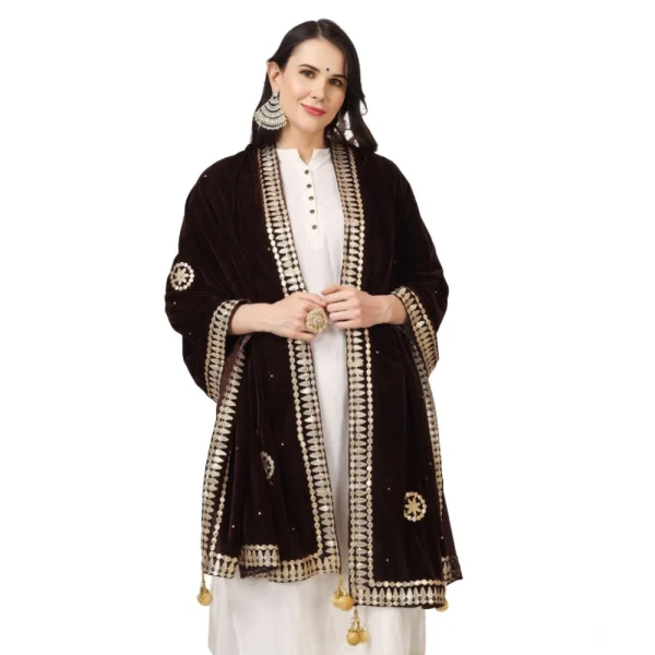 53510300418_3da1913367_o_d-1000x1000-1.webp Generic Women's Velvet Gotta Patti Dupatta (Brown, Length: 2.25 to 2.50 Mtr)