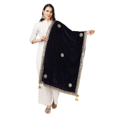 Generic Women’s Velvet Gotta Patti Dupatta (Blue, Length: 2.25 to 2.50 Mtr)
