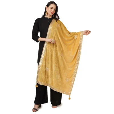 Generic Women’s Velvet Gotta Patti Dupatta (Yellow, Length: 2.25 to 2.50 Mtr)