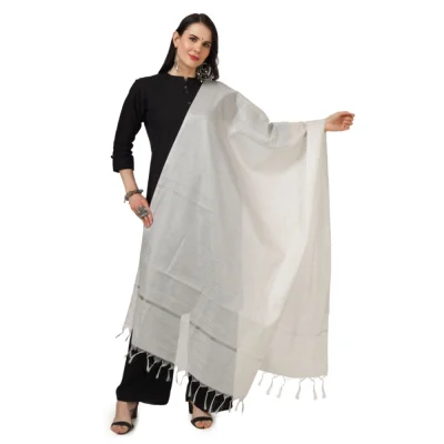 Generic Women’s Chanderi Solid Dupatta (White, Length: 2.25 to 2.50 Mtr)