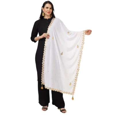 Generic Women’s Velvet Gotta Patti Dupatta (White, Length: 2.25 to 2.50 Mtr)