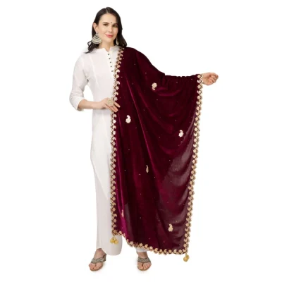 Generic Women’s Velvet Gotta Patti Dupatta (Purple, Length: 2.25 to 2.50 Mtr)