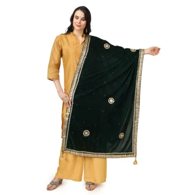 Generic Women’s Velvet Gotta Patti Dupatta (Green, Length: 2.25 to 2.50 Mtr)