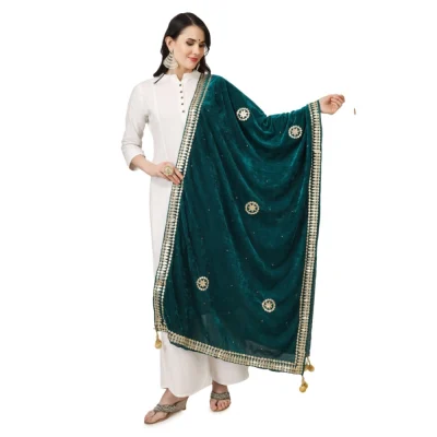 Generic Women’s Velvet Gotta Patti Dupatta (Dark Green, Length: 2.25 to 2.50 Mtr)