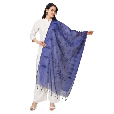 Generic Women’s Cotton Embroidered Dupatta (Blue, Length: 2.25 to 2.50 Mtr)