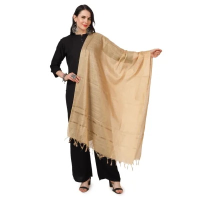Generic Women’s Chanderi Solid Dupatta (Gold, Length: 2.25 to 2.50 Mtr)