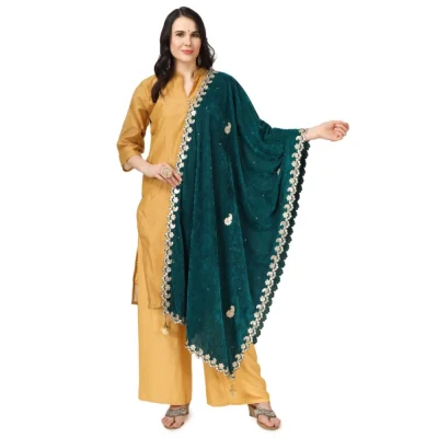 Generic Women’s Velvet Gotta Patti Dupatta (Dark Green, Length: 2.25 to 2.50 Mtr)