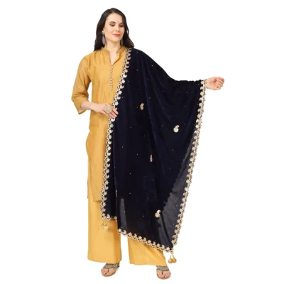 Generic Women’s Velvet Gotta Patti Dupatta (Blue, Length: 2.25 to 2.50 Mtr)