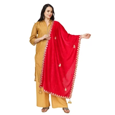 Generic Women’s Velvet Gotta Patti Dupatta (Pink, Length: 2.25 to 2.50 Mtr)