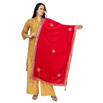 Generic Women’s Velvet Gotta Patti Dupatta (Pink, Length: 2.25 to 2.50 Mtr)