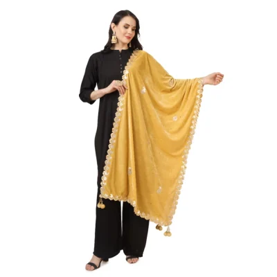Generic Women’s Velvet Gotta Patti Dupatta (Yellow, Length: 2.25 to 2.50 Mtr)