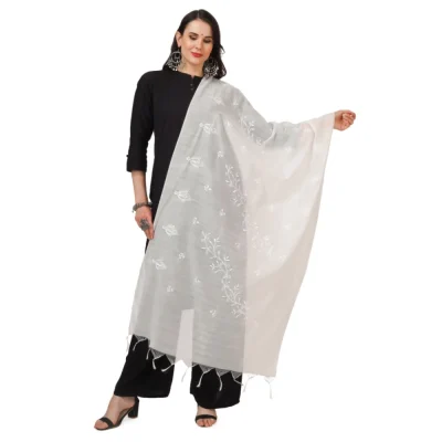 Generic Women’s Cotton Embroidered Dupatta (White, Length: 2.25 to 2.50 Mtr)