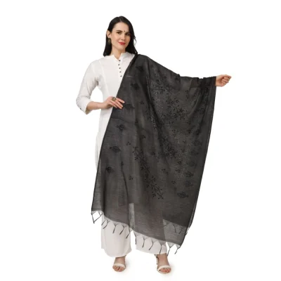 Generic Women’s Cotton Embroidered Dupatta (Black, Length: 2.25 to 2.50 Mtr)