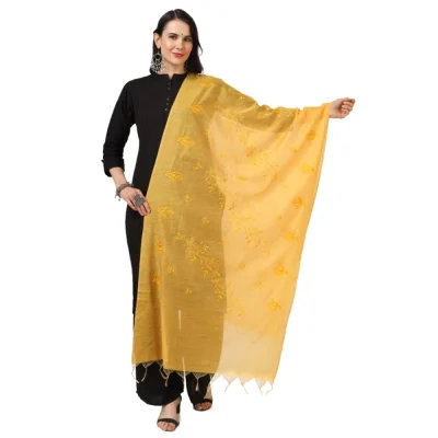 Generic Women’s Cotton Embroidered Dupatta (Yellow, Length: 2.25 to 2.50 Mtr)