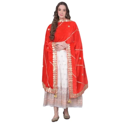 Generic Women’s Velvet Gotta Patti Dupatta (Red, Length: 2.25 to 2.50 Mtr)