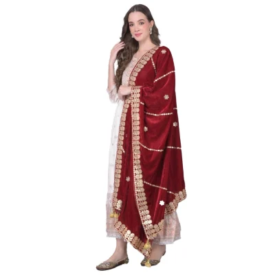 Generic Women’s Velvet Gotta Patti Dupatta (Maroon, Length: 2.25 to 2.50 Mtr)