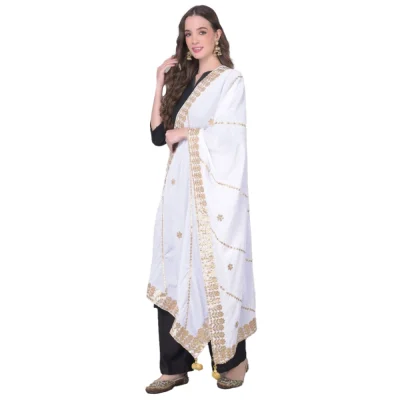 Generic Women’s Velvet Gotta Patti Dupatta (Off White, Length: 2.25 to 2.50 Mtr)