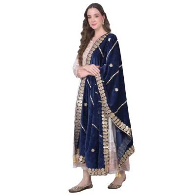 Generic Women’s Velvet Gotta Patti Dupatta (Navy, Length: 2.25 to 2.50 Mtr)