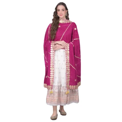 Generic Women’s Velvet Gotta Patti Dupatta (Purple, Length: 2.25 to 2.50 Mtr)