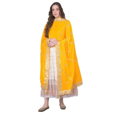 Generic Women’s Velvet Gotta Patti Dupatta (Yellow, Length: 2.25 to 2.50 Mtr)