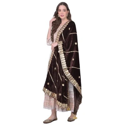 Generic Women’s Velvet Gotta Patti Dupatta (Brown, Length: 2.25 to 2.50 Mtr)