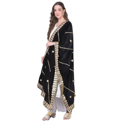 Generic Women’s Velvet Gotta Patti Dupatta (Black, Length: 2.25 to 2.50 Mtr)