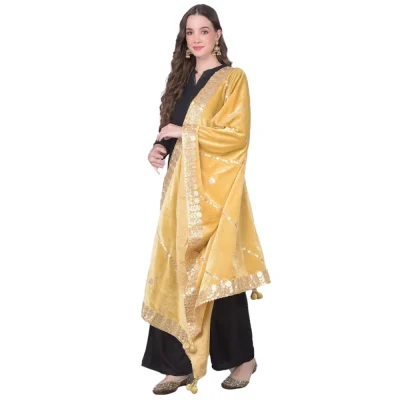 Generic Women’s Velvet Gotta Patti Dupatta (Gold, Length: 2.25 to 2.50 Mtr)