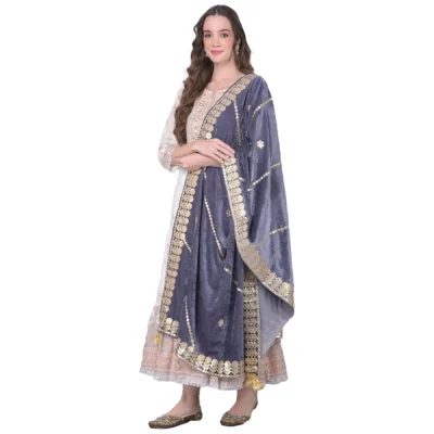 Generic Women’s Velvet Gotta Patti Dupatta (Grey, Length: 2.25 to 2.50 Mtr)