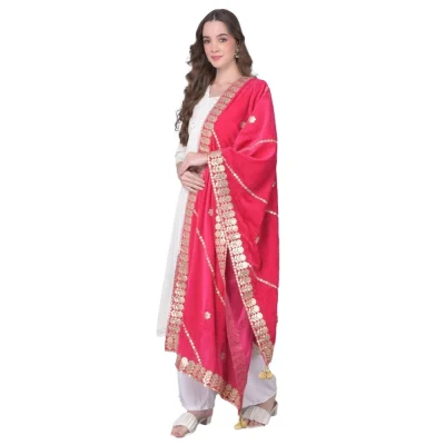 Generic Women’s Velvet Gotta Patti Dupatta (Pink, Length: 2.25 to 2.50 Mtr)